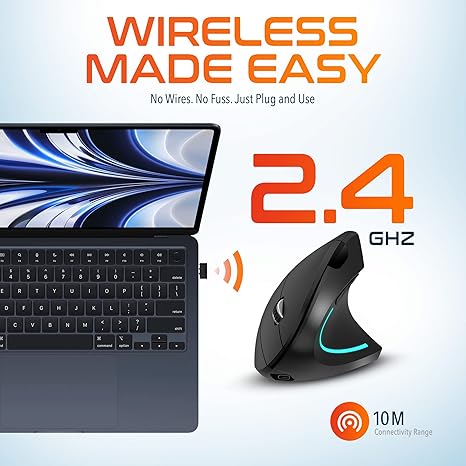 Ergonomic Vertical Rechargeable Wireless Mouse