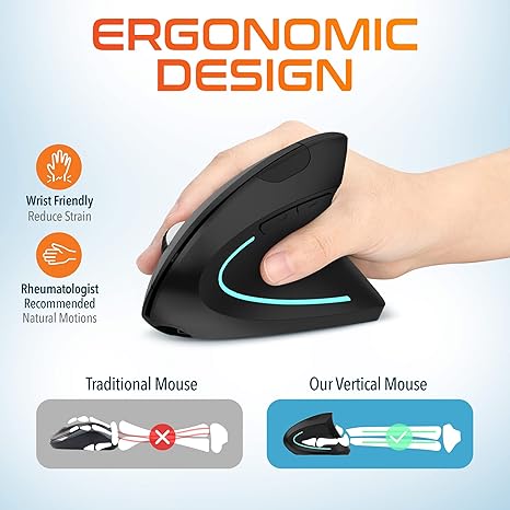 Ergonomic Vertical Rechargeable Wireless Mouse